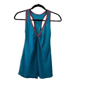 Nike Dri Fit Teal Red Polka Dot V Neck Sleeveless Tank Top Womens Size S